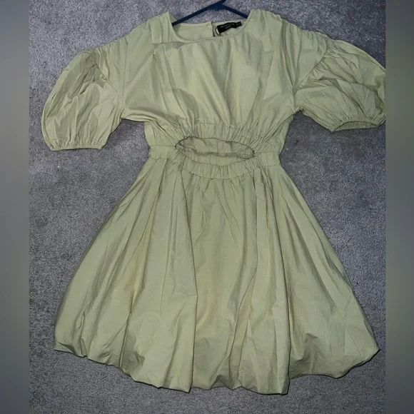 US 4 Sage PLT Puffer Mini Dress